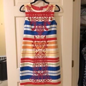 Anthropologie Tabitha Rainbow Stripped Embroidered Sheath Dress
